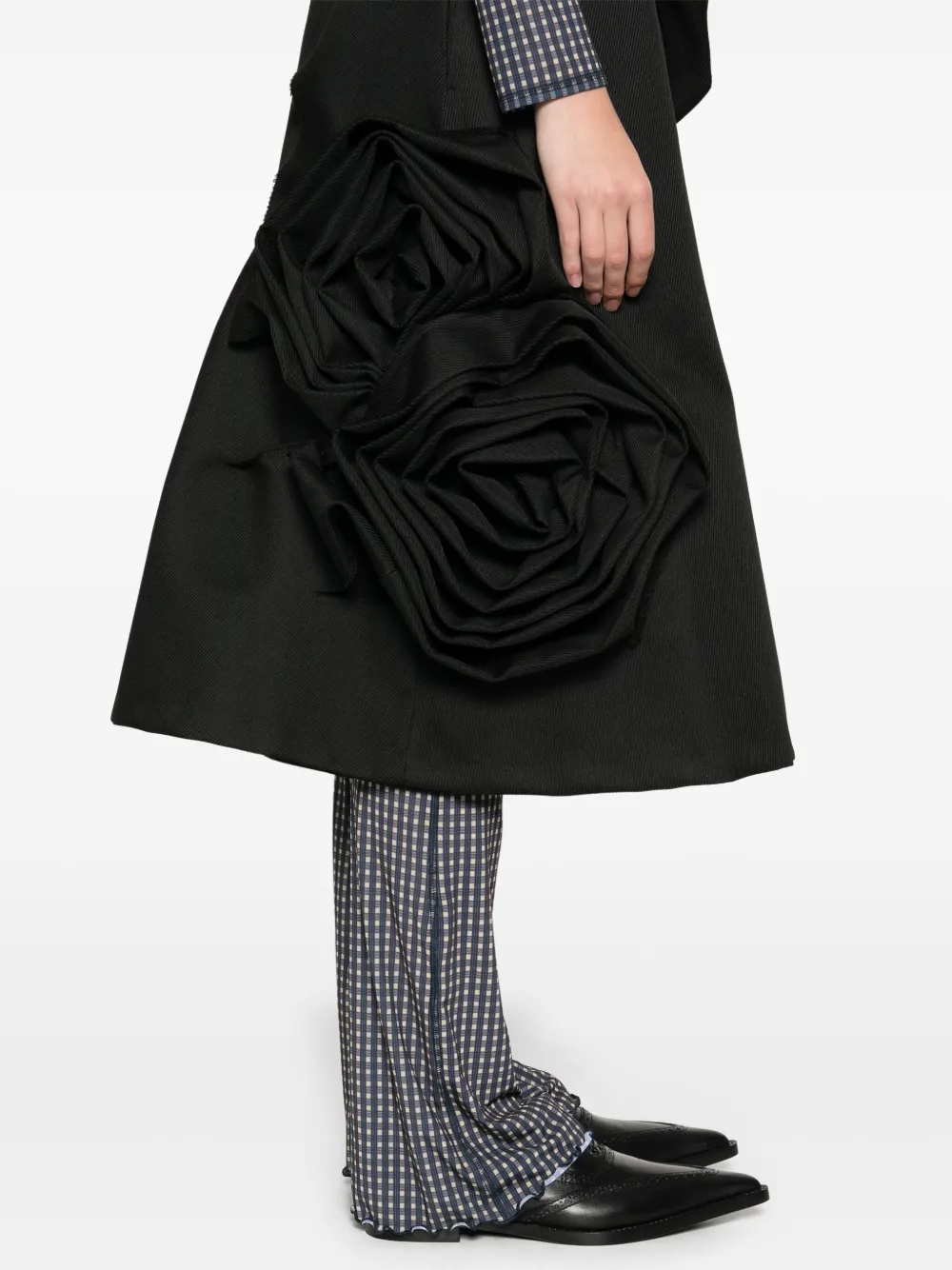 Comme Des Garçons Rose-appliqué Midi Skirt In Black