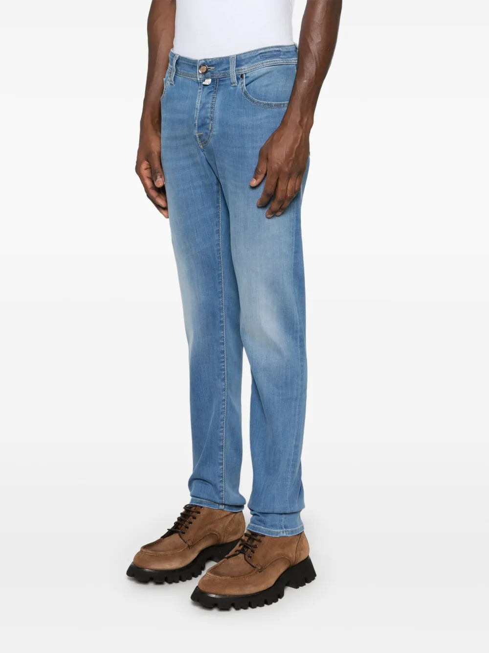 Jacob Cohen Tailored Blue Cotton Blend Jeans With Subtle Fade In Blue