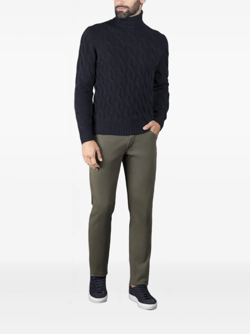 Moorer Gordon-ws3 Cable-knit Turtleneck Sweater In Blue