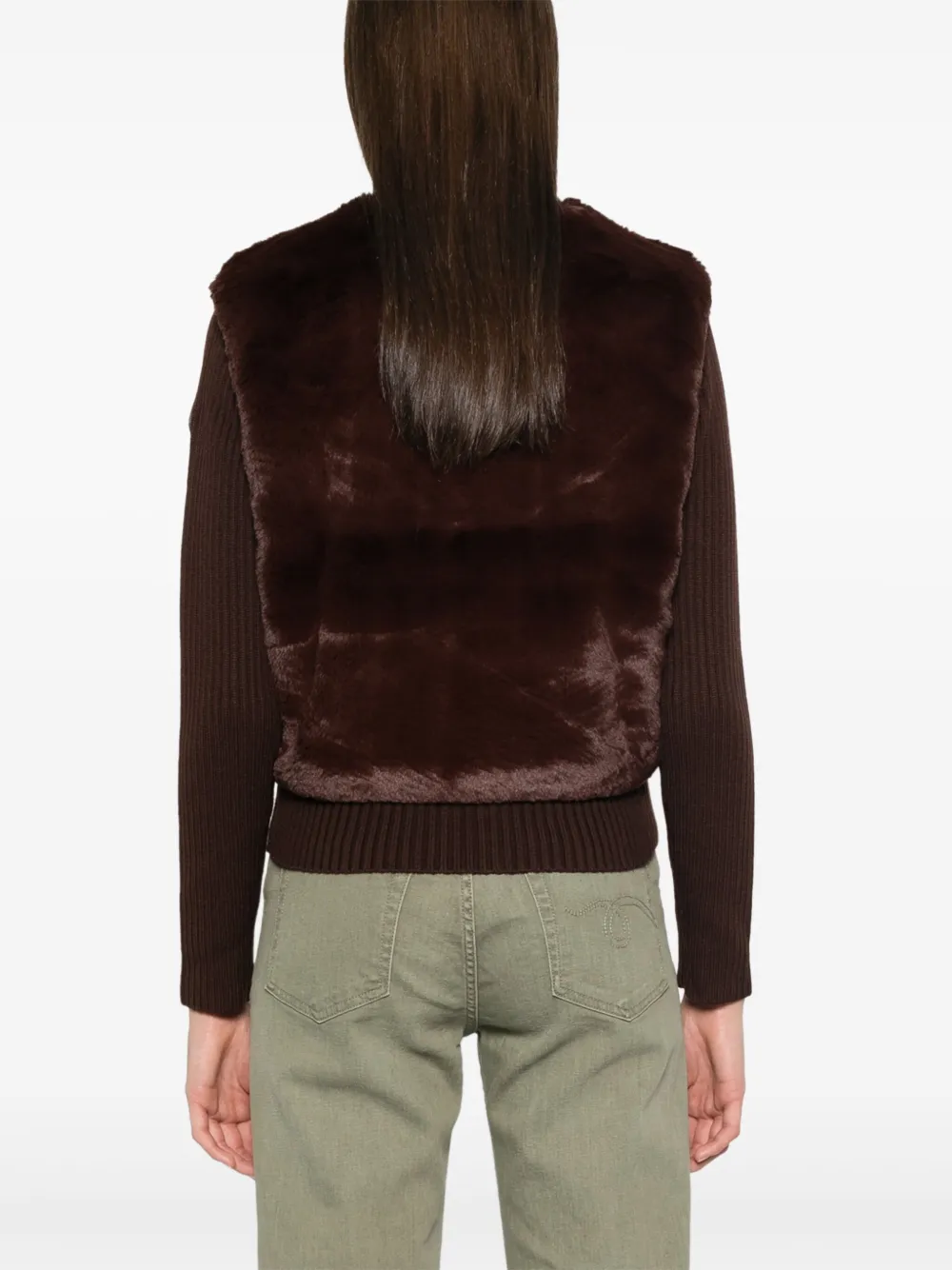 Moose Knuckles Bunny Faux-fur Ribbed Sweater Jacket In Brown