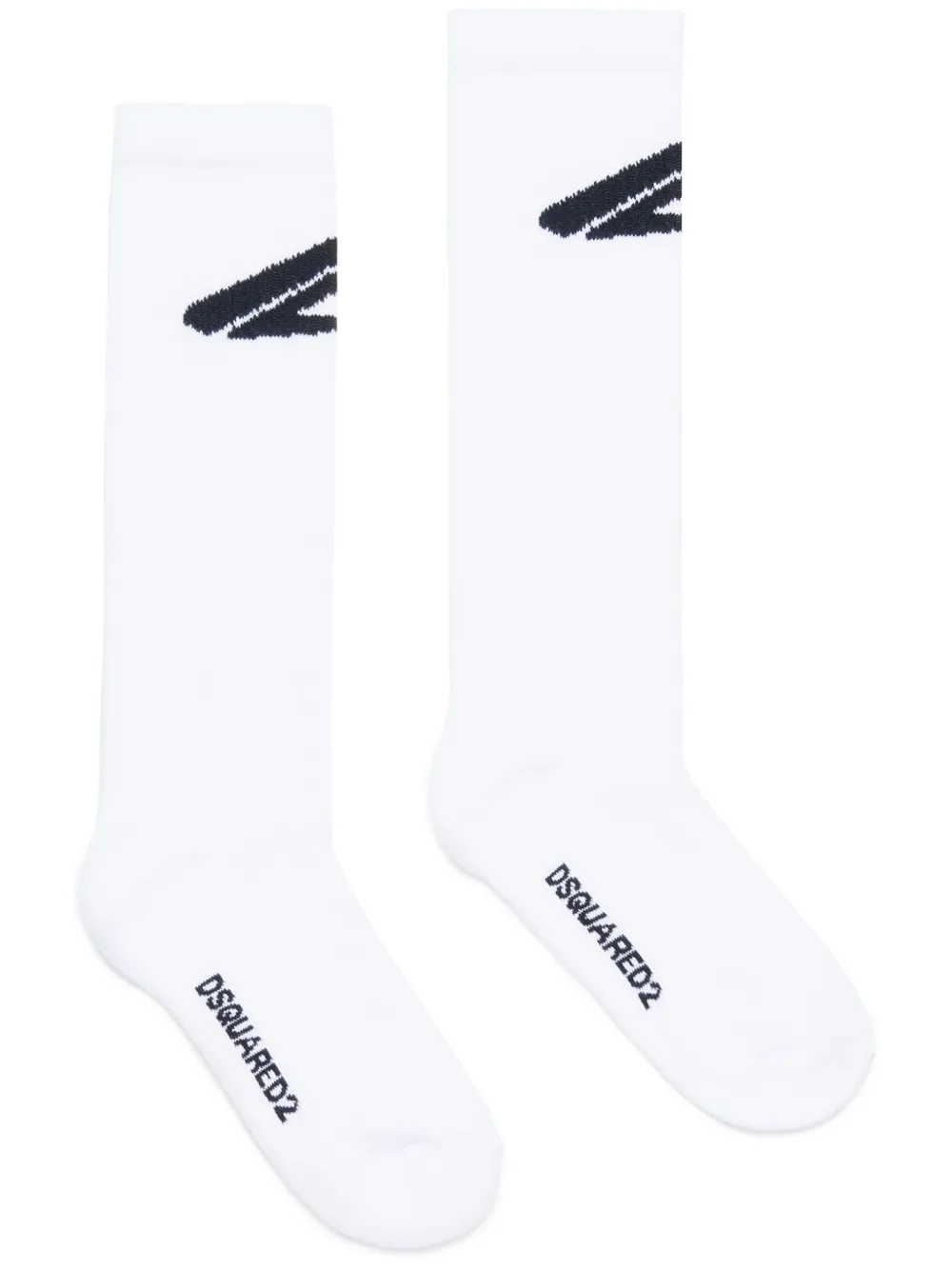 Dsquared2 Intarsia Knitted-logo Ribbed Socks In White