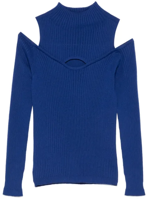 D.Exterior ribbed-knit sweater