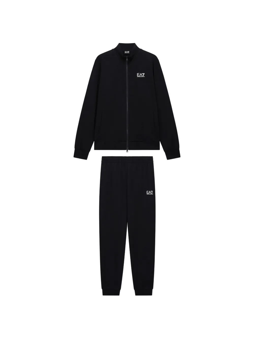 Ea7 Emporio Armani Core Identity cotton tracksuit with zip and stand collar in Black