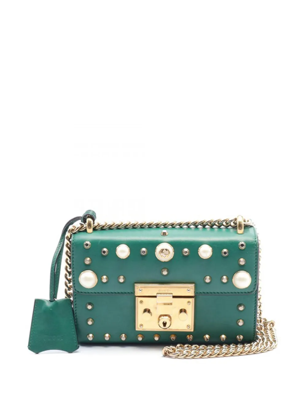 Gucci Pre Owned 2016 2023 Small Pearl Studded Padlock Crossbody Bag Green FARFETCH