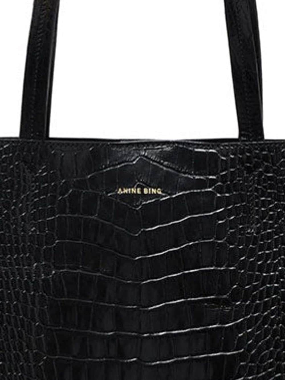 ANINE BING Elly crocodile-embossed tote bag - Zwart