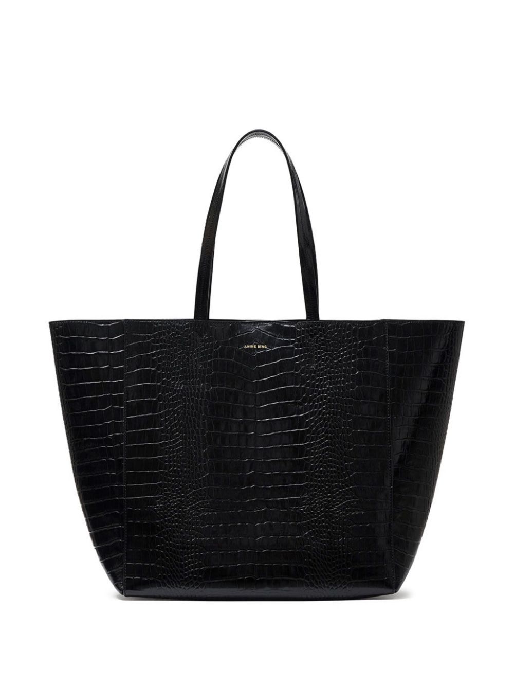 Shop Anine Bing Elly Crocodile-embossed Tote Bag In Black