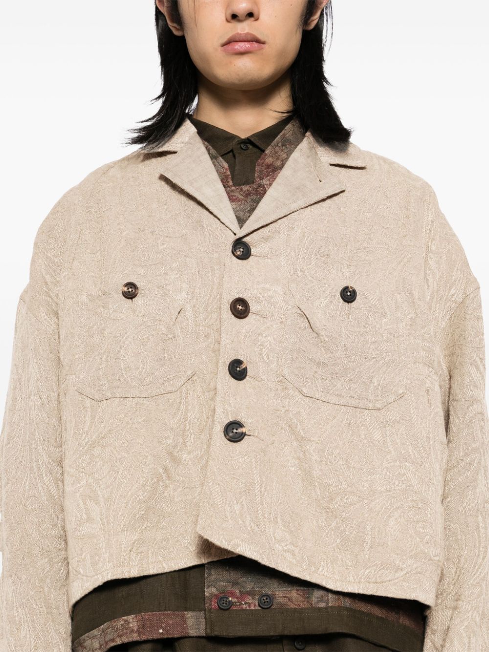 Shop Ziggy Chen Cropped Shirt Jacket In Neutrals