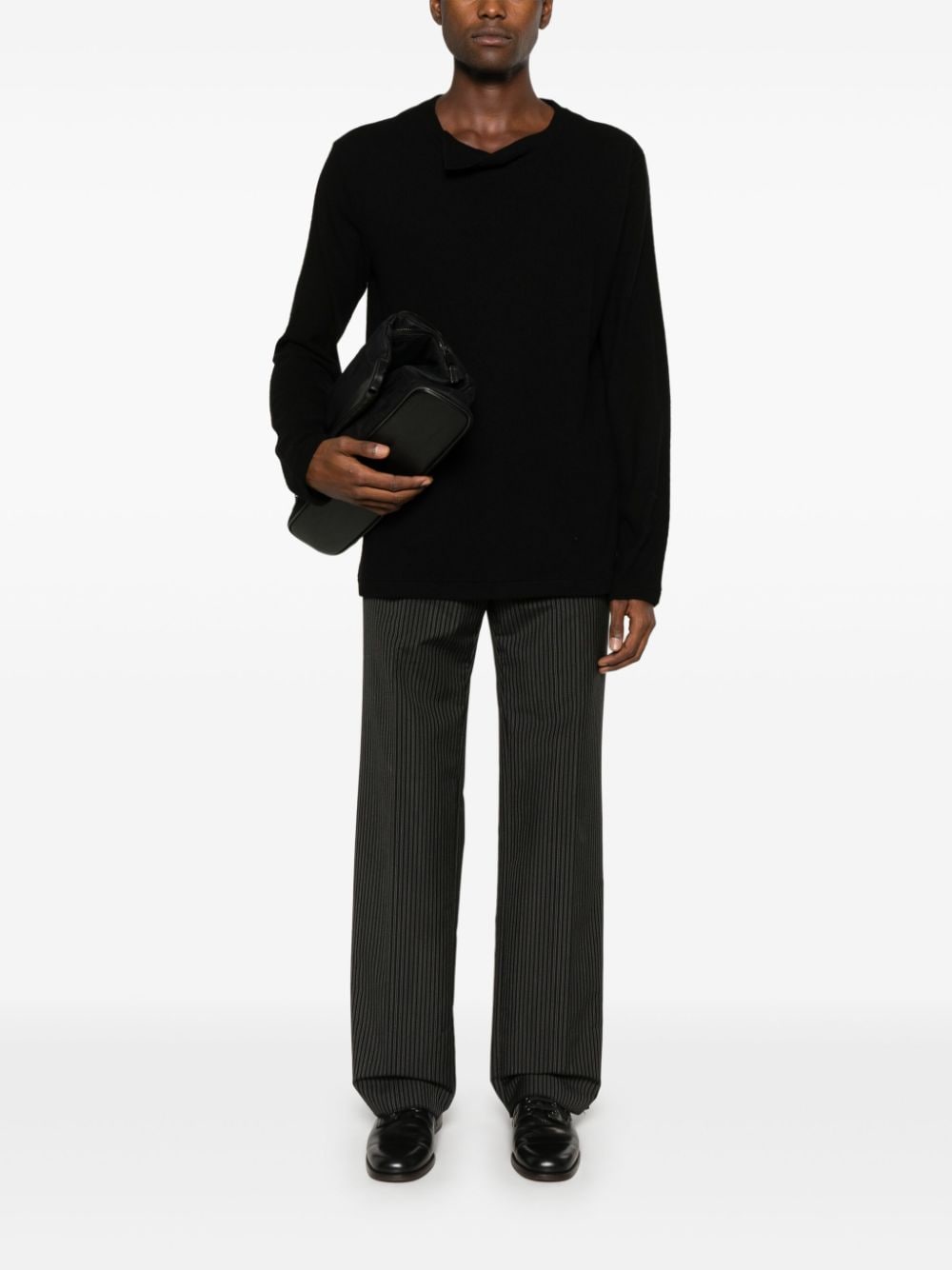 Shop Yohji Yamamoto Folded-collar Long-sleeve Sweater In Black