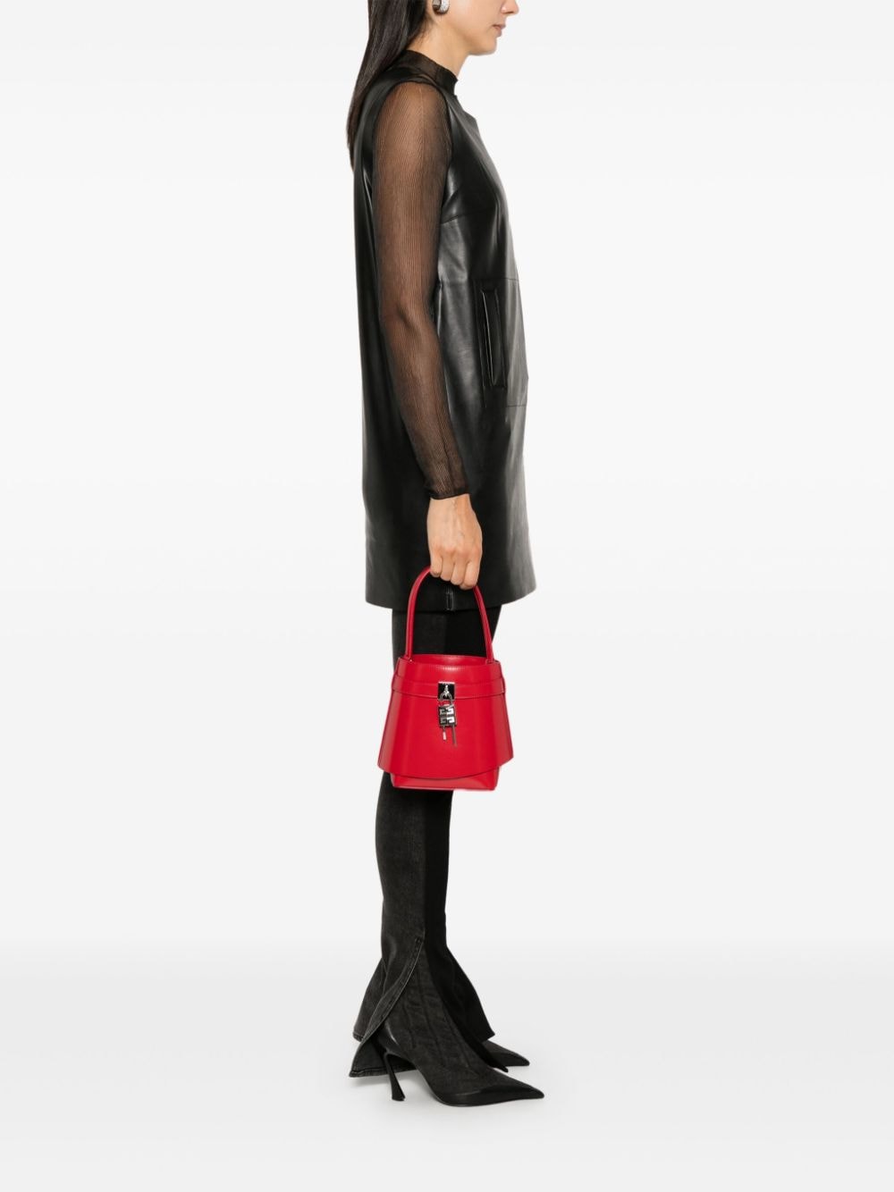 Shop Givenchy Shark Lock Bucket Bag In Red