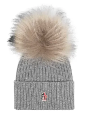 Moncler Grenoble pompom-detail Beanie Hat | White | FARFETCH