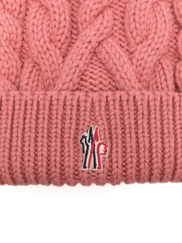 【送料&関税込】Moncler Grenoble Dark Pink Wool Beanie Hat Moncler Grenoble cable-knit Beanie Hat | Pink | FARFETCH