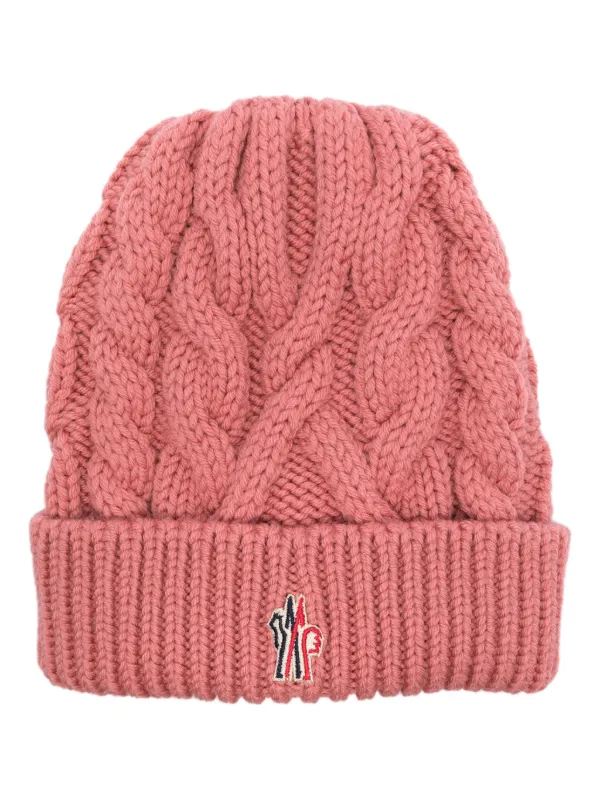 Moncler Grenoble cable knit Beanie Hat Pink FARFETCH HK