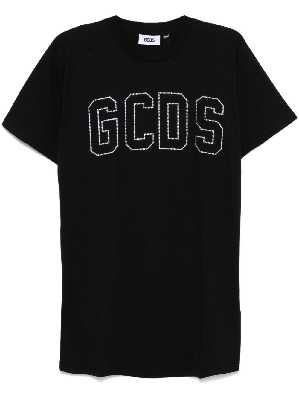 Shop Gcds Logo-rhinestone Mini Dress In Black