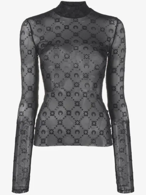 Marine Serre moonogram mesh flock Second Skin highneck top