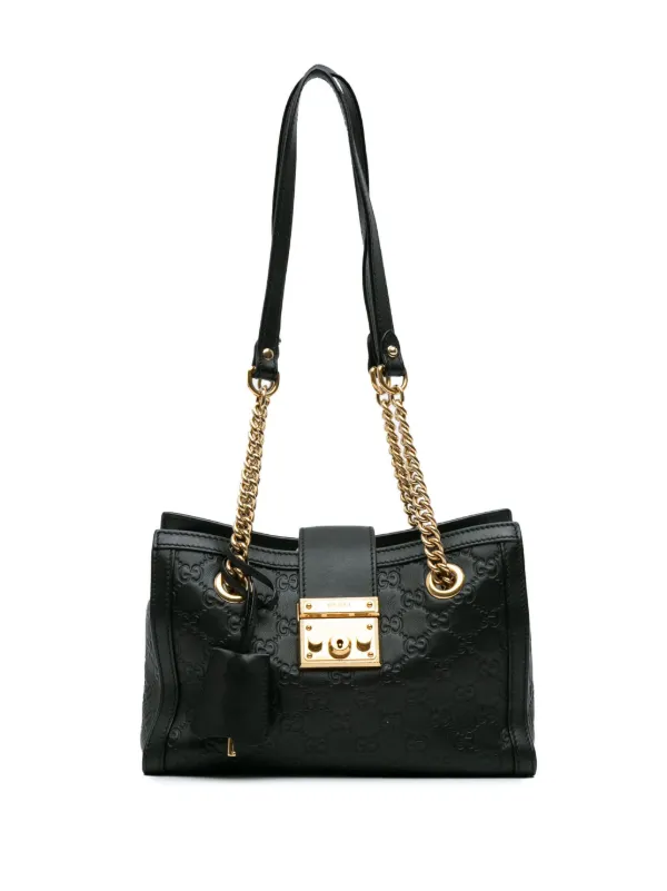 Gucci Pre Owned 2016 2023 Small Guccissima Padlock Tote Bag Black FARFETCH AE