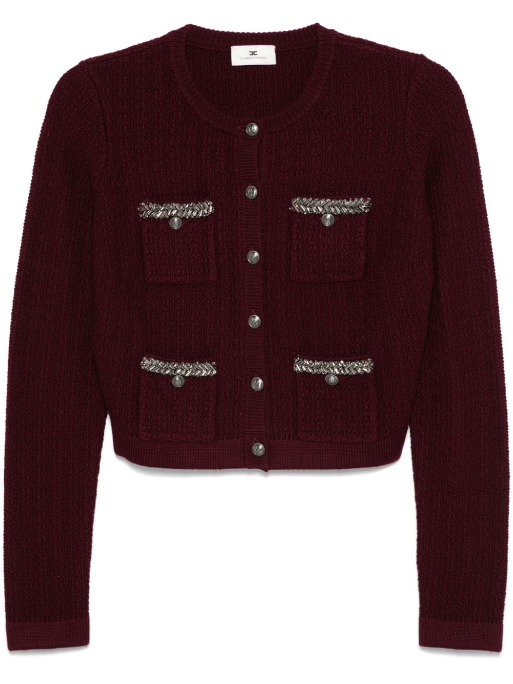 Shop Elisabetta Franchi Embroidered Bouclé Cardigan In Red