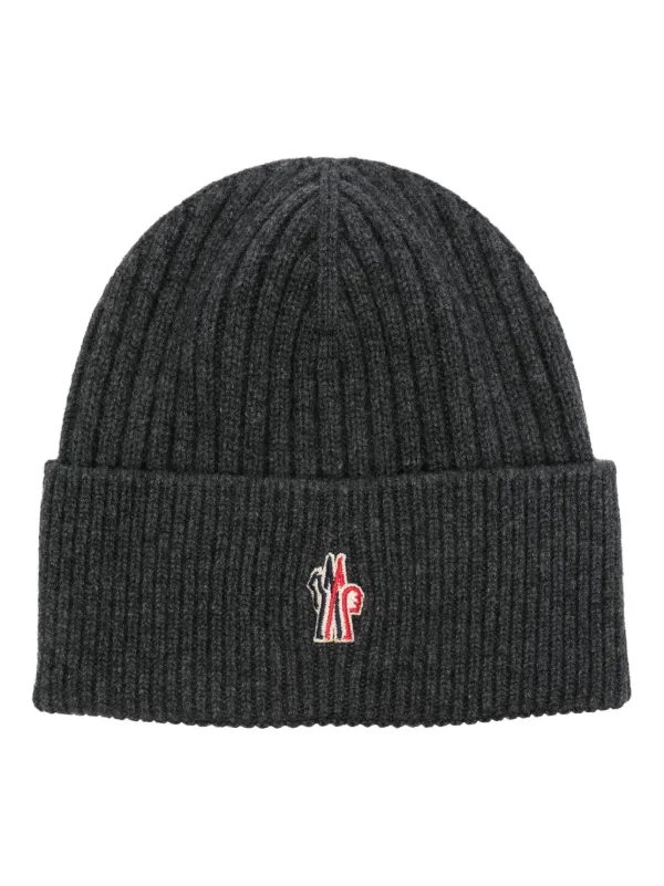 Moncler Grenoble ribbed knit Beanie Hat Grey FARFETCH HK