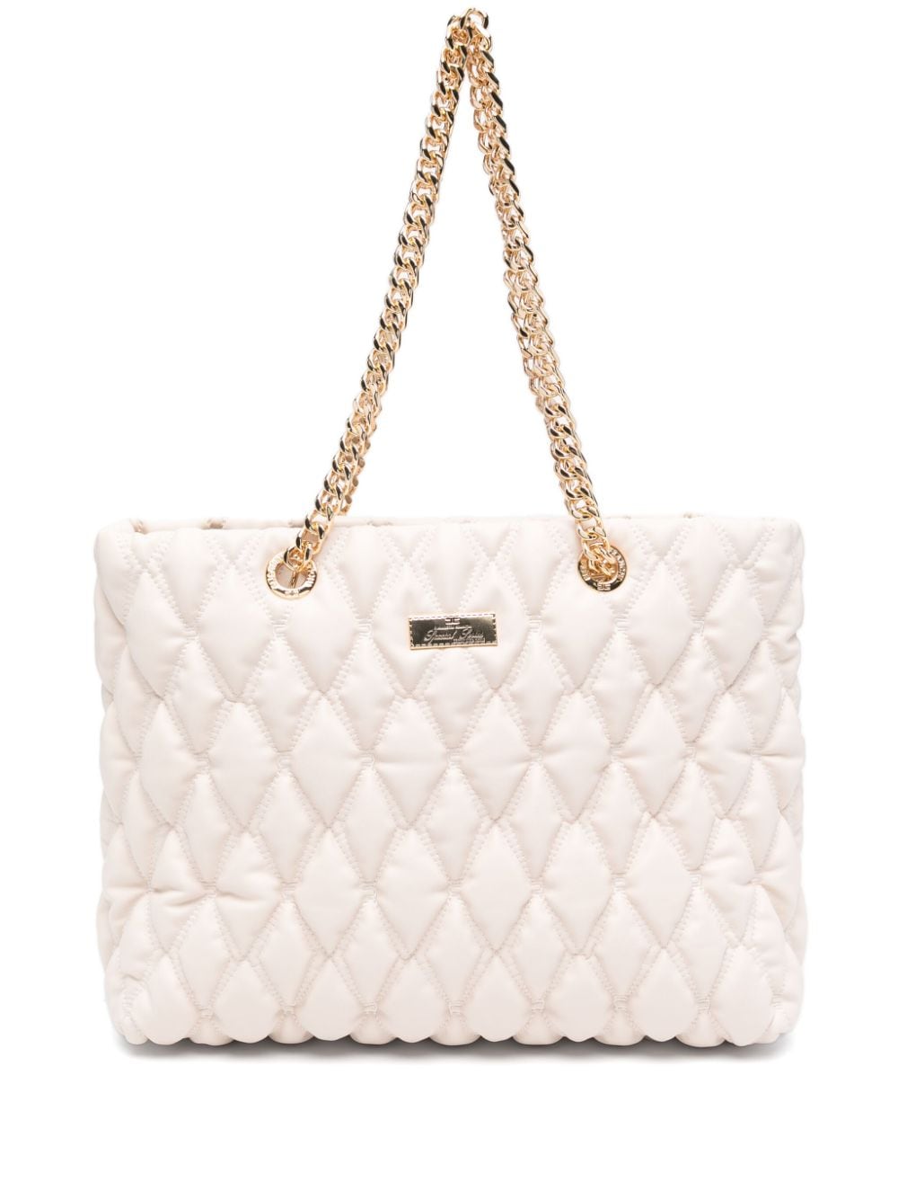 Elisabetta Franchi Large Diamond-quilted Tote Bag In Neutrals