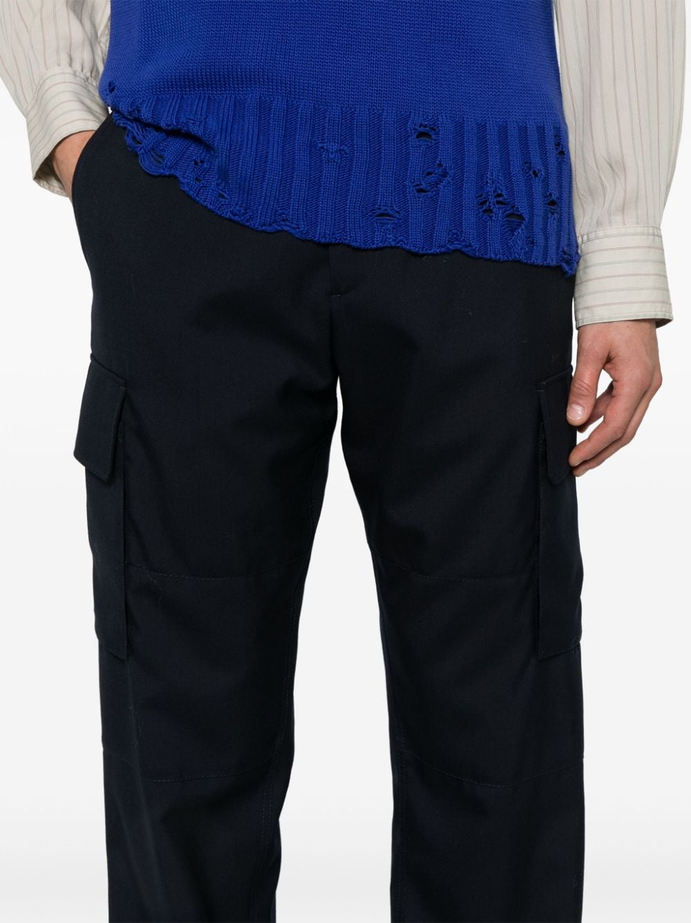 Shop Marni Decorative-stitching Virgin-wool Cargo Pants In Blue