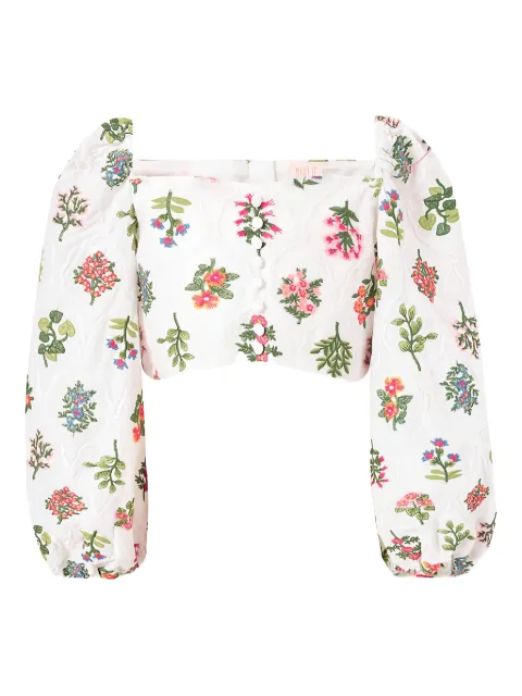 MARLO Lilian embroidered puff-sleeve top