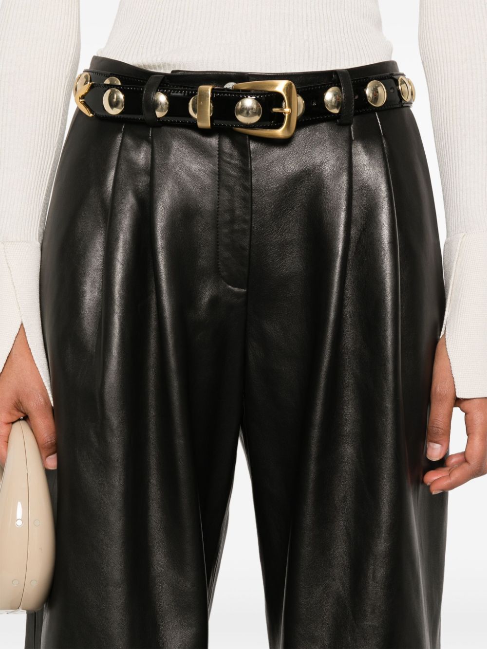 Shop Magda Butrym Wide-leg Leather Trousers In Black