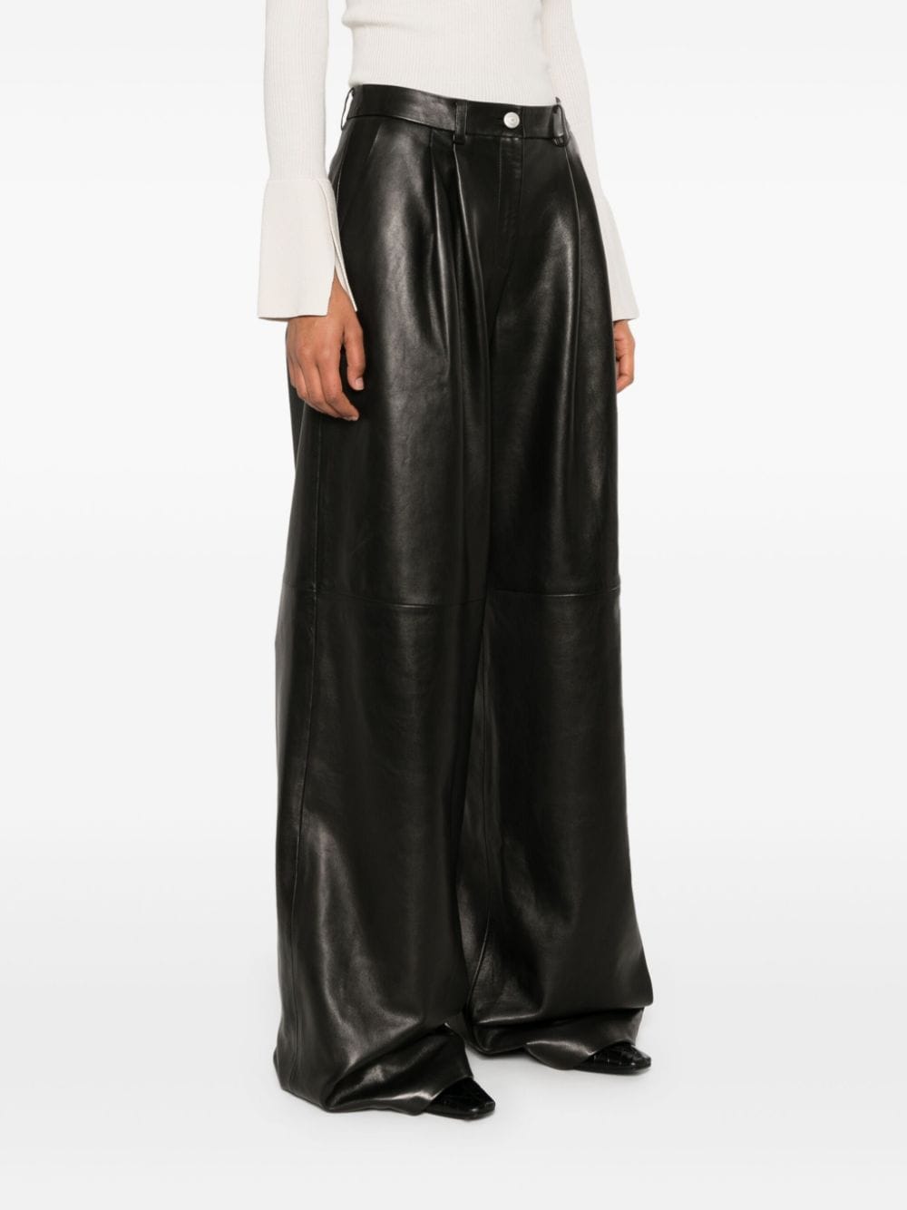 Shop Magda Butrym Wide-leg Leather Trousers In Black