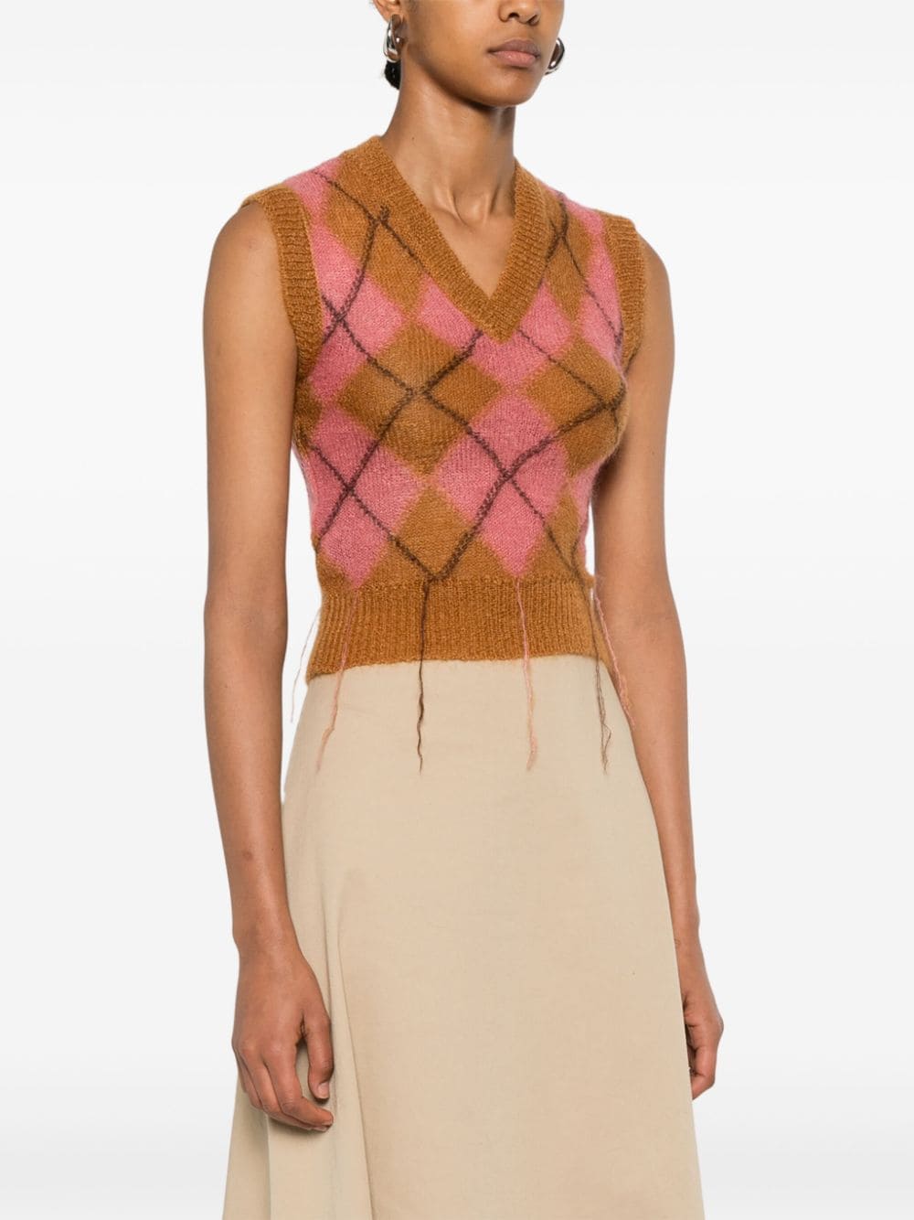 Shop Marni Argyle Floating-threads Vest In Neutrals