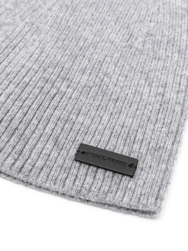 Saint Laurent Ribbed Beanie | Grey | FARFETCH