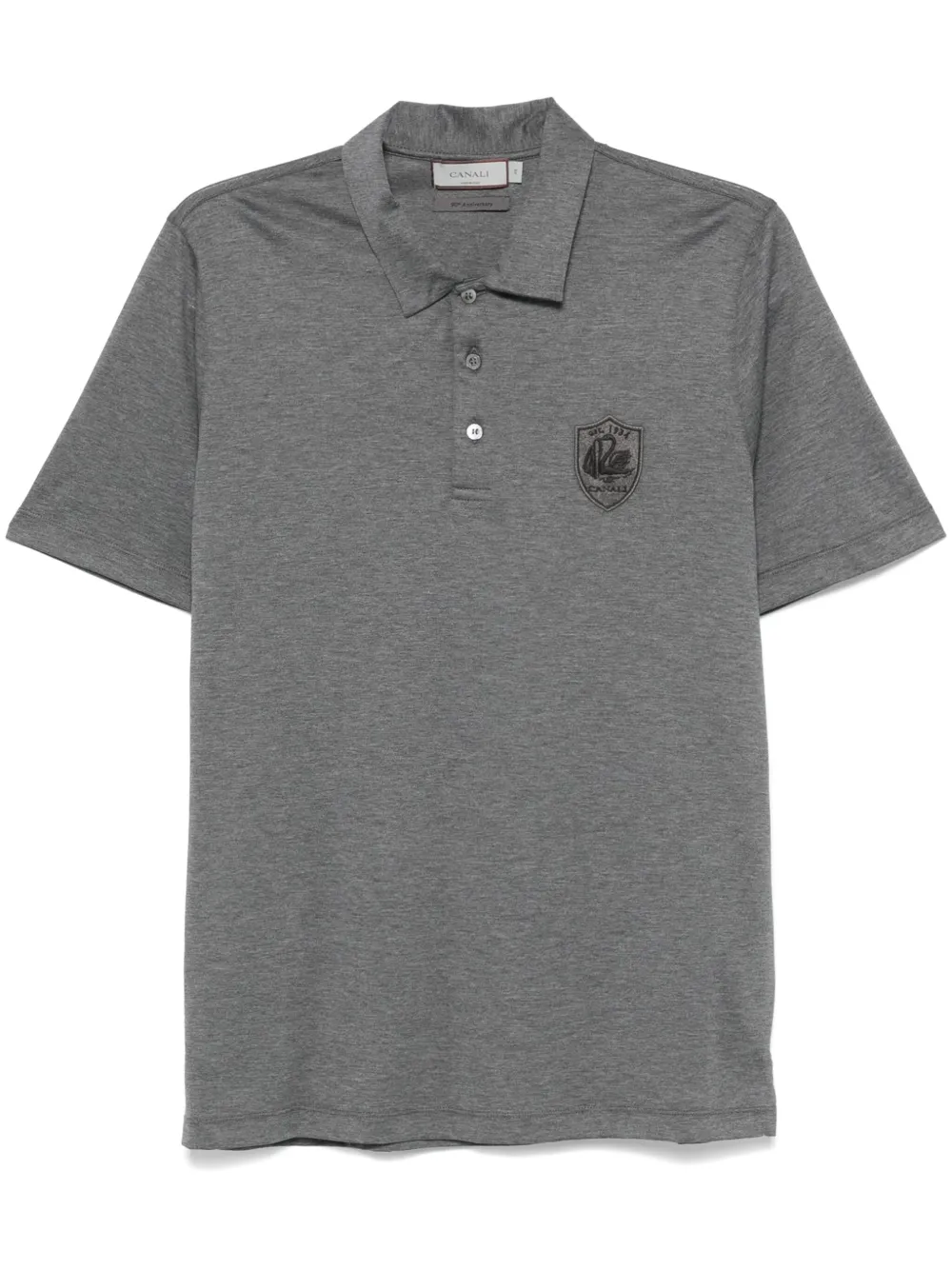 Canali Logo-patch Polo Shirt In Grey