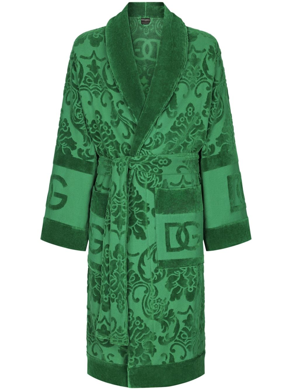 Shop Dolce & Gabbana Jacquard Bath Robe In Green