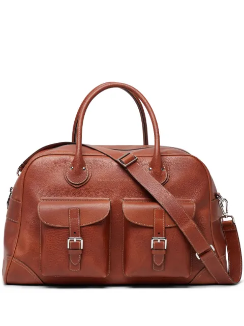 Brunello Cucinelli logo-stamp leather weekend bag
