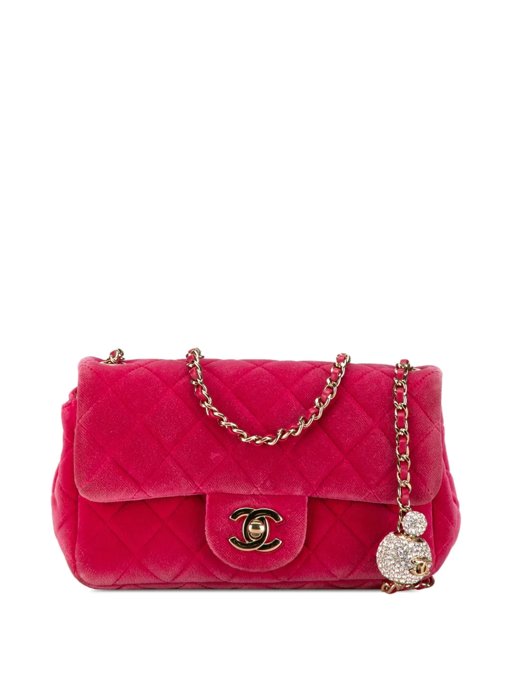 CHANEL Pre-Owned 2020 Mini Quilted Velvet Pearl Crush Single Flap crossbody bag | Pink | Image 1