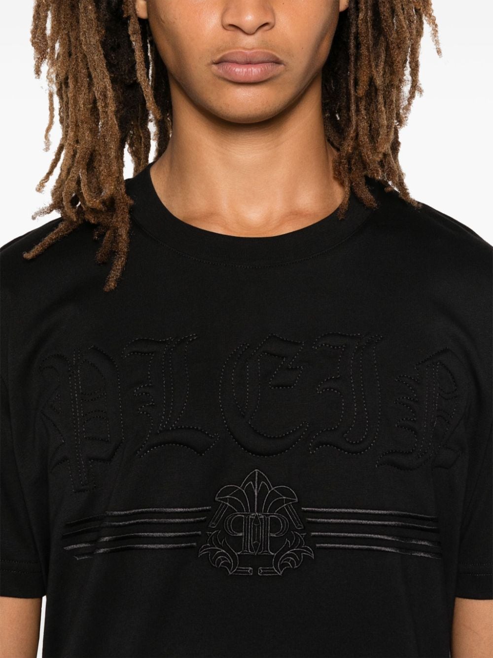 Shop Philipp Plein Logo-embossed T-shirt In Black