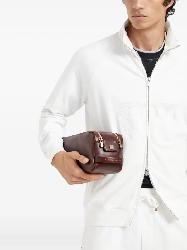 Brunello Cucinelli ダブルジップ トラベルポーチ | ブラウン