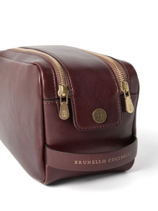 Brunello Cucinelli ダブルジップ トラベルポーチ | ブラウン