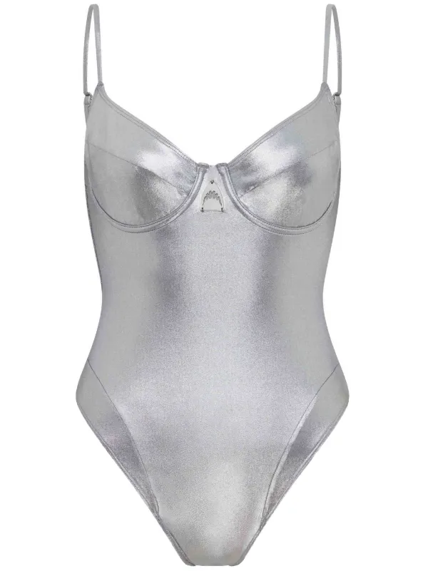 Let s Swim metallic finish Swimsuit Grey FARFETCH CA