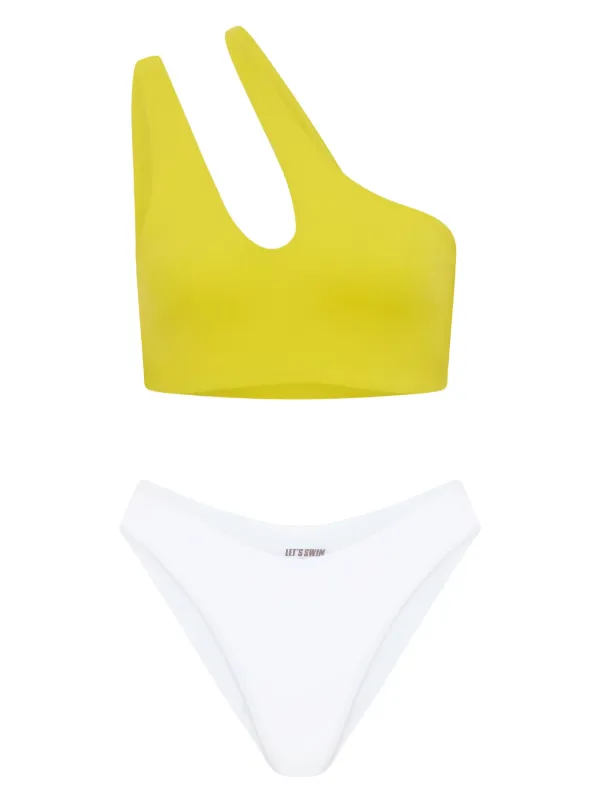 Let s Swim Teardrop one shoulder Bikini Top Yellow FARFETCH UK