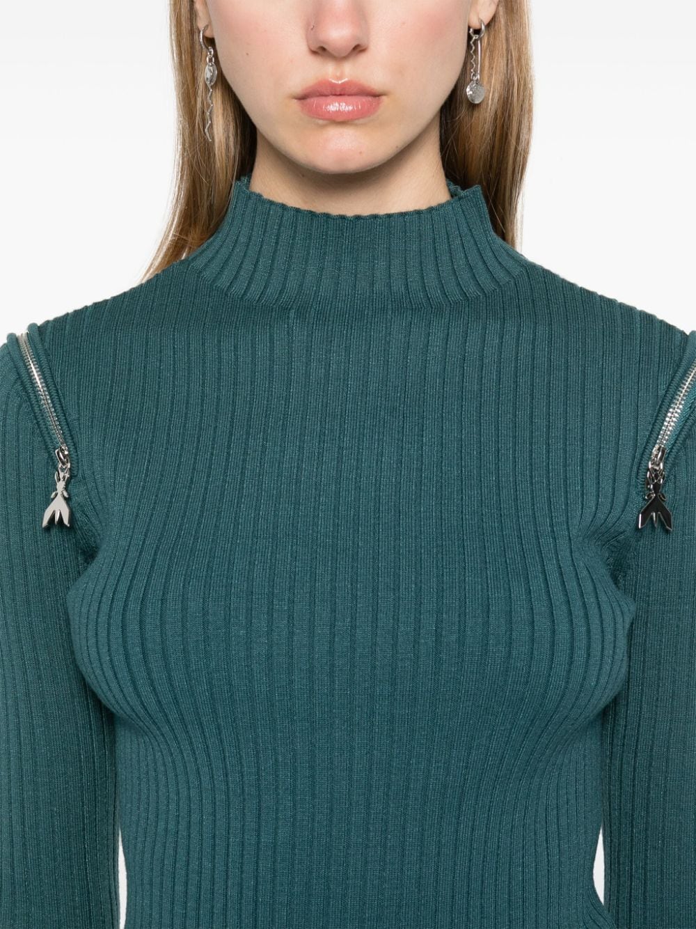 Shop Patrizia Pepe Zip-detail Sweater In Blau