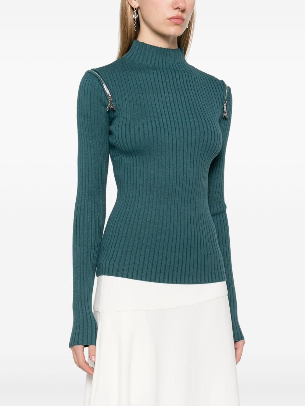 Shop Patrizia Pepe Zip-detail Sweater In Blau