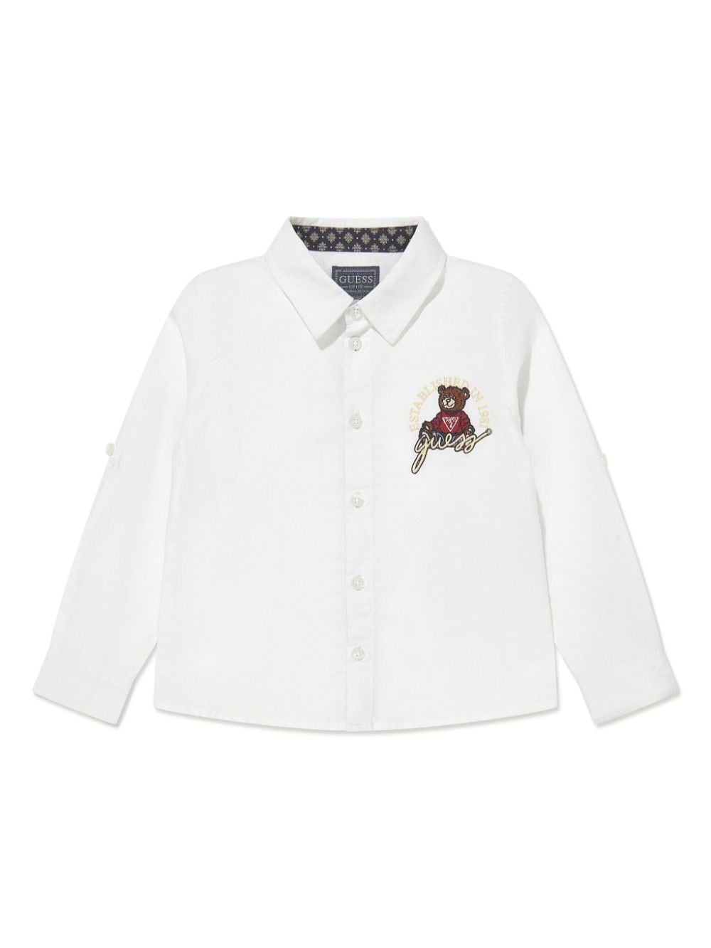 guess kids Teddy Bear-embroidered shirt - Bianco