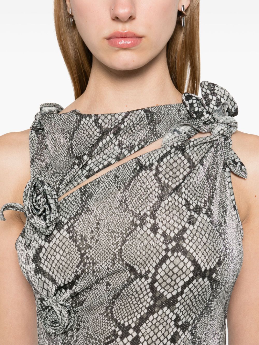 Shop Coperni Snake-print Flower Gown In Grey