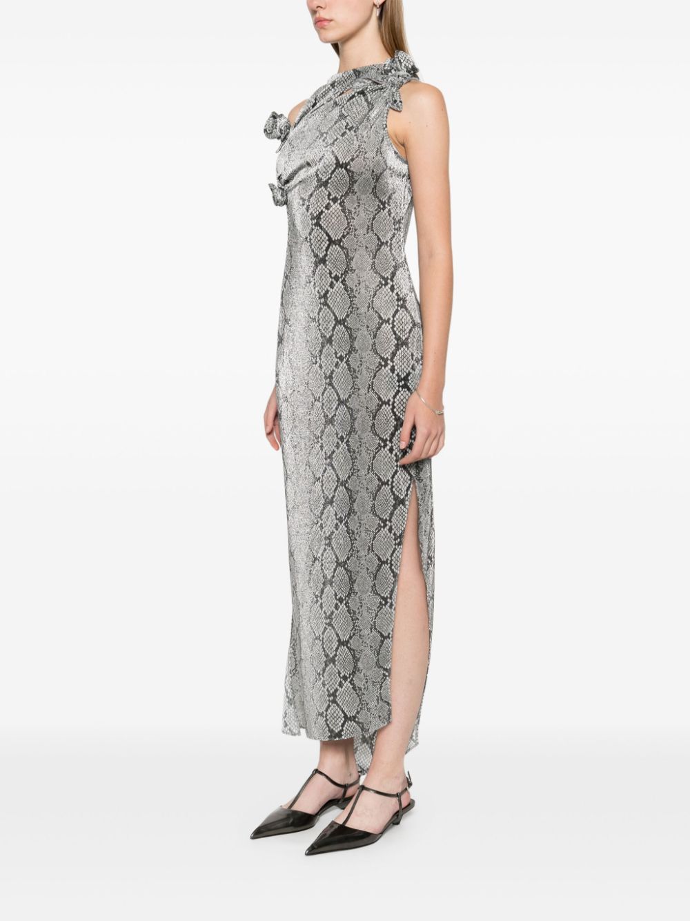 Shop Coperni Snake-print Flower Gown In Grey