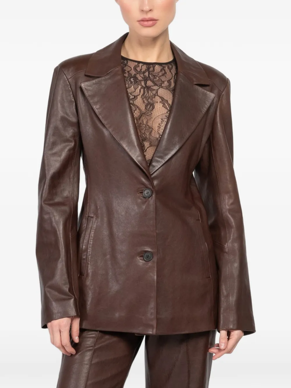 Zeynep Arcay Buttoned Leather Blazer In Brown