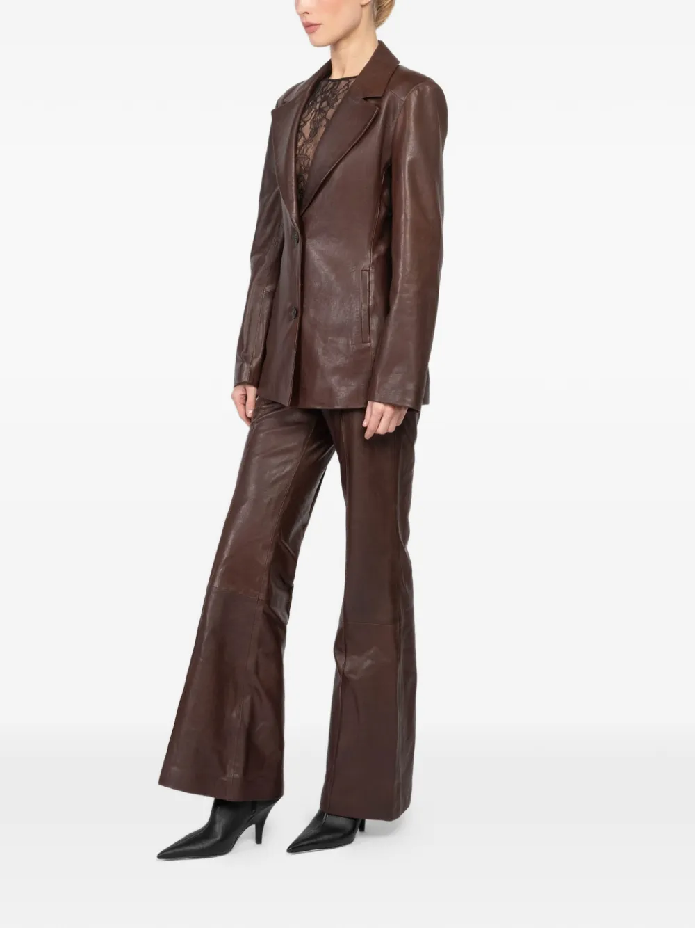 Zeynep Arcay Buttoned Leather Blazer In Brown