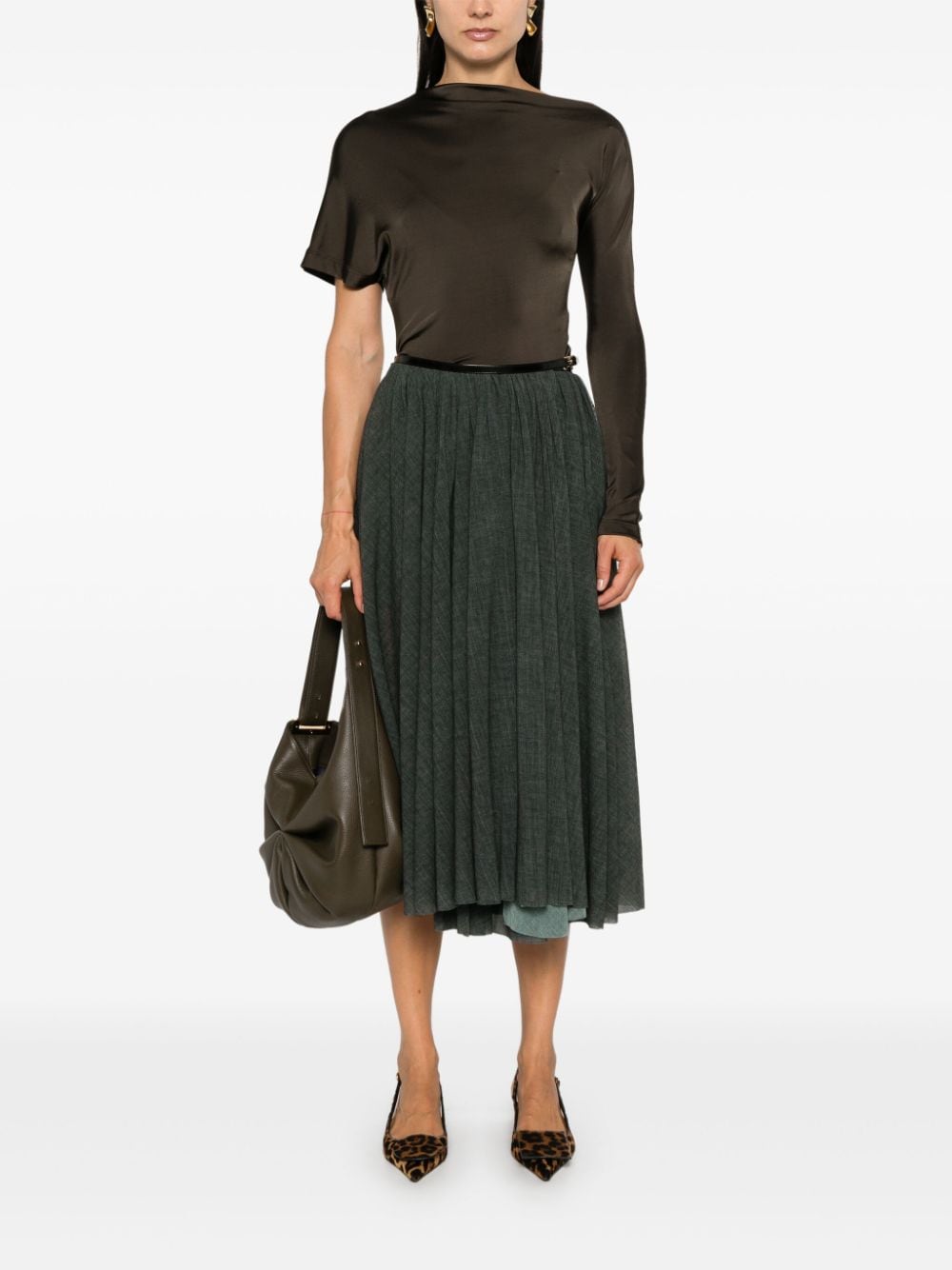 Shop Philosophy Di Lorenzo Serafini Pleated Midi Skirt In Grey