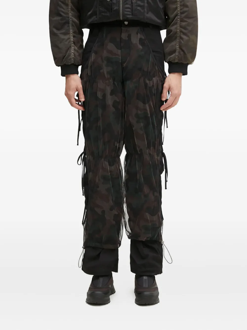 Andersson Bell Camouflage Mesh Layered Tying Trousers In Black