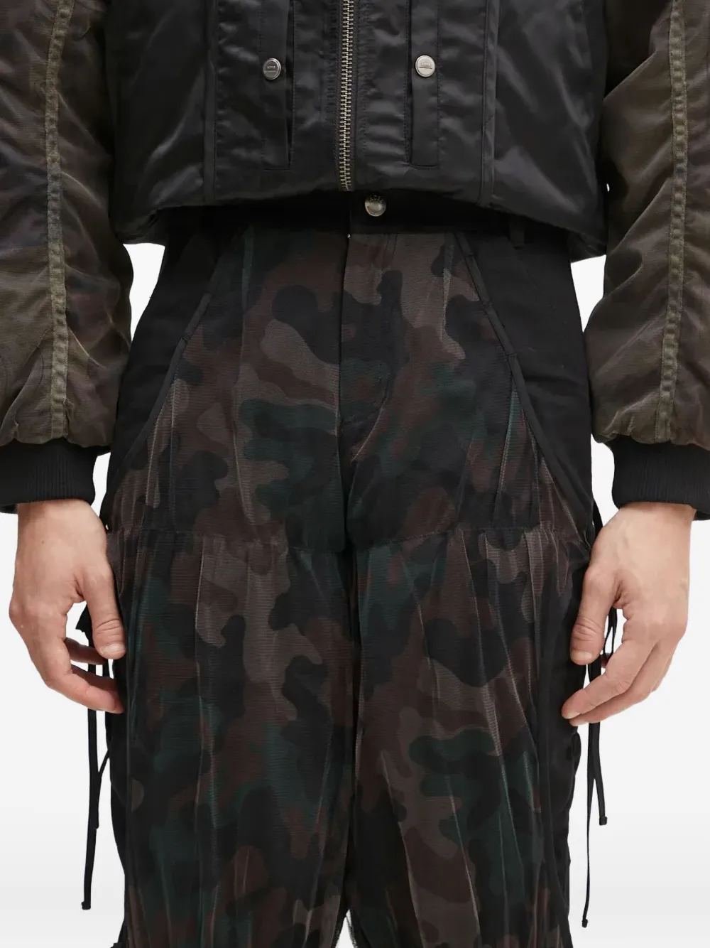 Andersson Bell Camouflage Mesh Layered Tying Trousers In Black