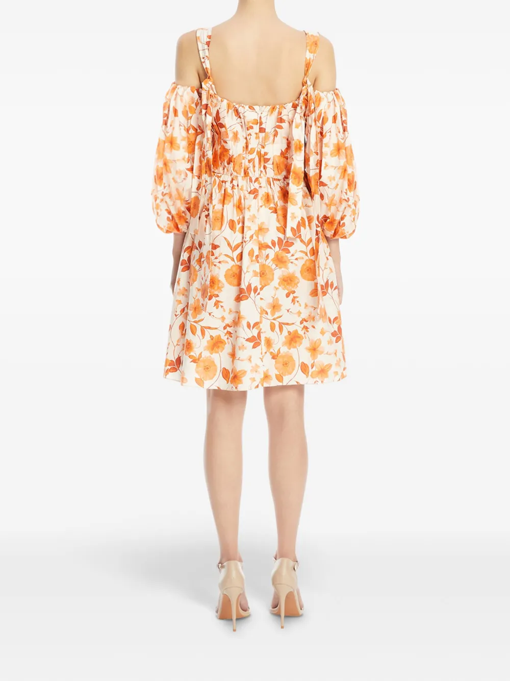 Shop Vasiliki Floral-print Pleated Dress In Orange