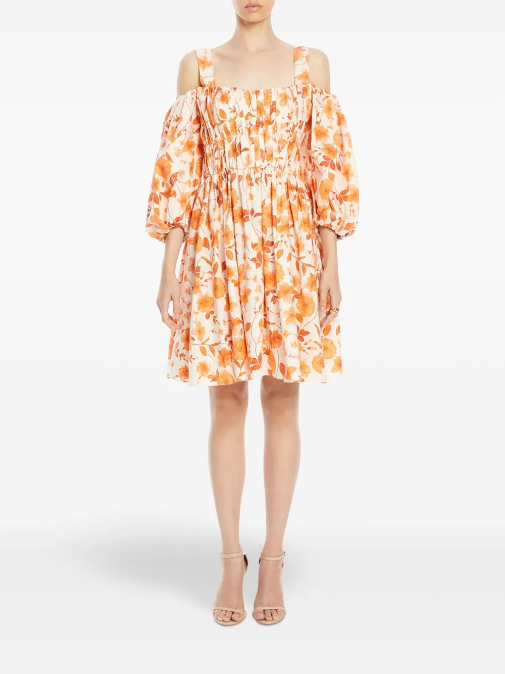 VASILIKI Geplooide jurk met bloemenprint - Oranje