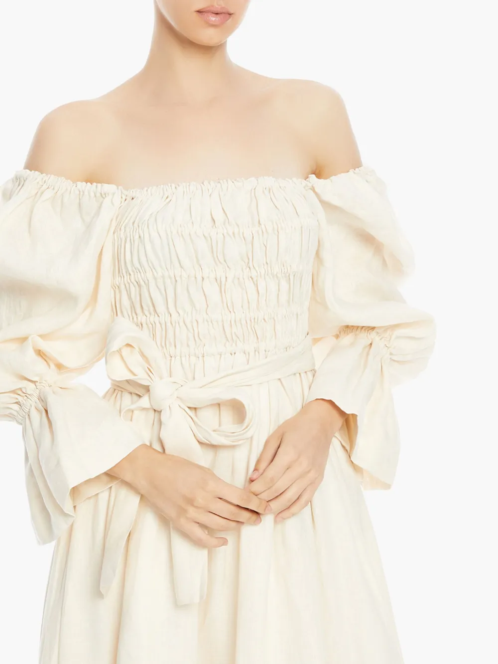 Shop Vasiliki Ruched Midi Dress In Neutrals